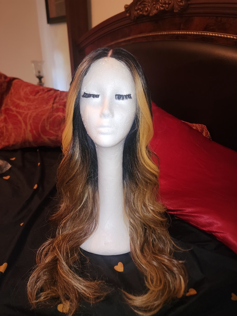 Long Wavy Lace Front Wig in Black to Honey Blonde Ombre